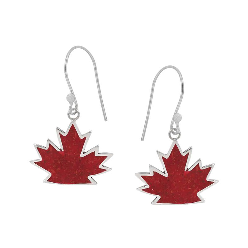 Sterling Silver and Red Sponge Coral Maple Leaf Earrings - Click Image to Close
